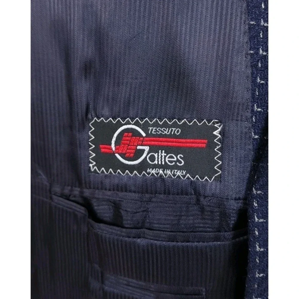 Extrema Zanetti Parma Mens Blazer Suit Jacket Wool Silk Blue‎ Check Italy 44L